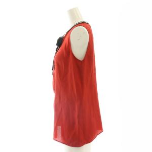 N°21 タグ付き ビジュー装飾ノースリーブブラウス リボン 36 S 赤 レッド