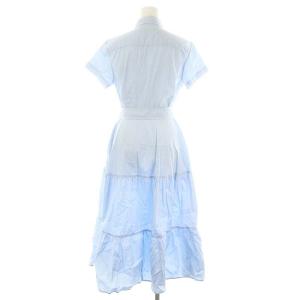 POLO RALPH LAUREN ティアード シャツ ワンピース ロング丈 マキシ丈 半袖 ベルト付き フレア コットン 4 M青 ブルー