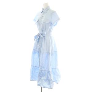 POLO RALPH LAUREN ティアード シャツ ワンピース ロング丈 マキシ丈 半袖 ベルト付き フレア コットン 4 M青 ブルー