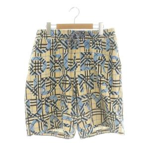 スウェットハーフパンツ ドローストリングショーツ チェック柄 M ベージュ ライトブルー