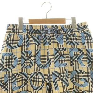 BURBERRY スウェットハーフパンツ ドローストリングショーツ チェック柄 M ベージュ ライトブルー