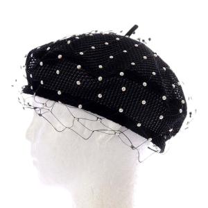 ベレー帽 フェイクパール 58 ブラック 21PER910G155