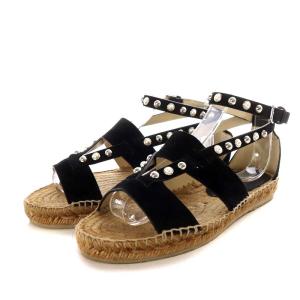Denise サンダル エスパドリーユ フェイクパール スエード ストラップ 35 22cm 黒 ブラック