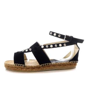 JIMMY CHOO Denise サンダル エスパドリーユ フェイクパール スエード ストラップ 35 22cm 黒 ブラック