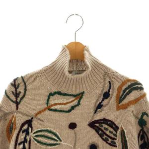 Salvatore Ferragamo リーフ刺繍 ニットワンピース M グレージュ