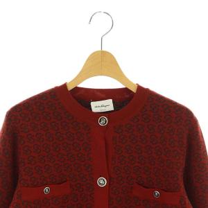 Salvatore Ferragamo ガンチーニ総柄 カーディガン M レッドブラウン