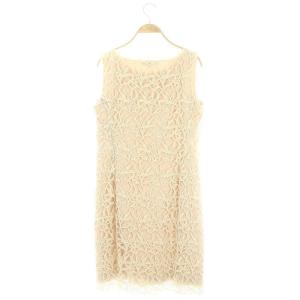 Salvatore Ferragamo ノースリーブワンピース レース装飾 タイト ひざ丈 44 XL ピンク