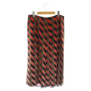 Salvatore Ferragamo シルク 総柄 プリーツスカート ロング 42 ダークピンク カーキ マルチカラー /ES OS