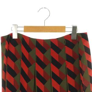 Salvatore Ferragamo シルク 総柄 プリーツスカート ロング 42 ダークピンク カーキ マルチカラー /ES OS