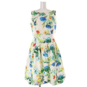 フラワー ノースリーブバルーンワンピース ひざ丈 38 M 白 ホワイト マルチカラー SH