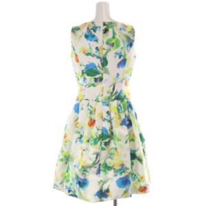 M'S GRACY フラワー ノースリーブバルーンワンピース ひざ丈 38 M 白 ホワイト マルチカラー SH