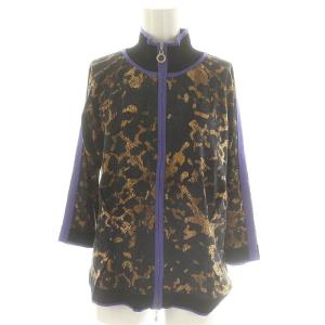 総柄 ジップアップ ニットジャケット ブルゾン 長袖 ウール F 黒 ブラック マルチカラー /YQ OS