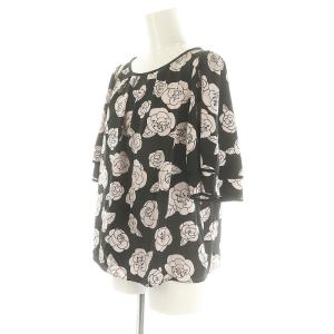 TO BE CHIC 花柄ブラウス 五分袖 42 ピンク 黒 ブラック