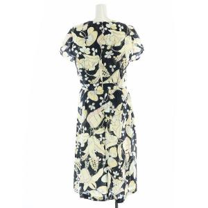 MAX&CO. 花柄 ワンピース 半袖 ミモレ ロング Vネック 42 M 黒 ブラック ベージュ