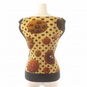 PLEATS PLEASE ISSEY MIYAKE ドーナツ柄ノースリーブカットソー タンクトップ プリーツ 3 黒 ベージュ マルチカラー