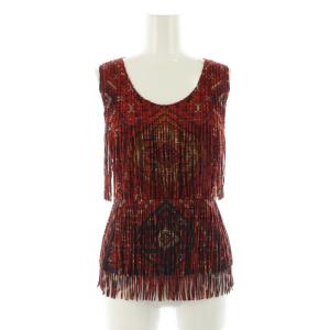 イッセイミヤケ キリム柄 フリンジタンクトップ プリーツ 3 レッド