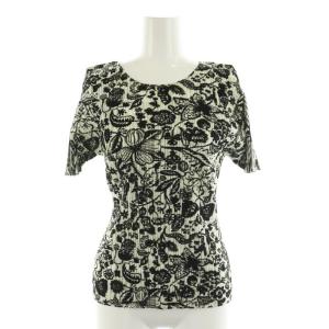 イッセイミヤケ 花柄 半袖 カットソー プリーツ 3 黒 白 緑