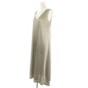 PLEATS PLEASE ISSEY MIYAKE Vネック ノースリーブ ワンピース プリーツ 3 グレー