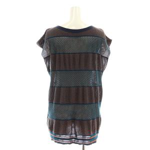 PLEATS PLEASE ISSEY MIYAKE イッセイミヤケ A.POC ボーダー メッシュ ノースリーブ ニット カットソー 3 茶 青 ブラウン ブルー