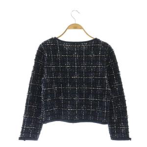 TOCCA NOUGAT ニットジャケット ノーカラー ツイード クロップド M 紺 ネイビー