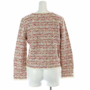 TOCCA ツイード ニット ジャケット ノーカラー ジップアップ ラメ M 白 ホワイト ピンク