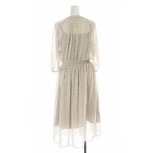 ANAYI シアーバンドカラーワンピース ミモレ ロング 七分袖 シースルー スキッパー 34 XS ピンク ベージュ