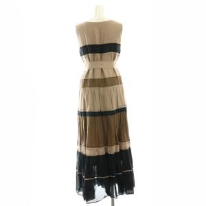 Diagram GRACE CONTINENTAL 配色切替フレアワンピース ロング丈 マキシ丈 ノースリーブ Vネック ベルト付き コットン 36 S ベージュ 黒 ブラック