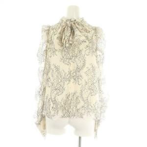 SNIDEL 22AW ショートボリュームブラウス 長袖 ボウタイ レース F オフホワイト 黒 ブラック