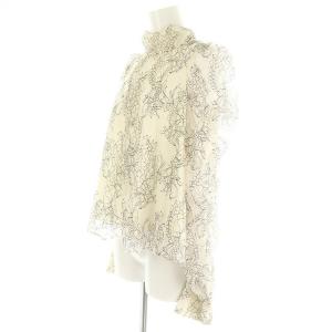 SNIDEL 22AW ショートボリュームブラウス 長袖 ボウタイ レース F オフホワイト 黒 ブラック