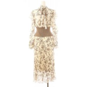 SNIDEL 23AW ウエストリブプリントワンピース ロング丈 マキシ丈 長袖 フレア 1 M アイボリー 茶 ブラウン