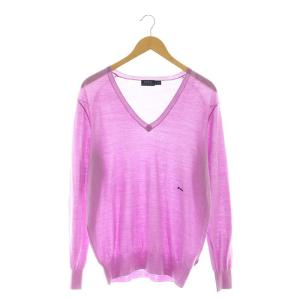 ウールシルクカシミヤ ロゴ刺繍 ニット セーター 長袖 Vネック S P 薄紫 ラベンダー