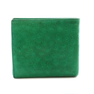 IL BISONTE 財布 二つ折り レザー オーストリッチ 緑 グリーン