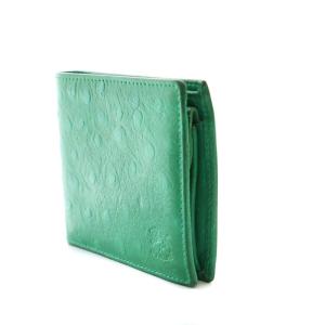 IL BISONTE 財布 二つ折り レザー オーストリッチ 緑 グリーン