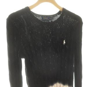 POLO RALPH LAUREN 長袖ニットトップス セーター プルオーバー コットン ロゴ XS 黒 ブラック マルチカラー