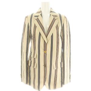 TORY BURCH セットアップ スーツ 上下 ロゴボタン ストライプ テーラードジャケット テーパードパンツ 0 ベージュ 茶色 紺