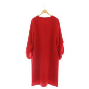 ADORE ミドルジョーゼットワンピース キーネック 長袖 ひざ丈 38 M 赤 レッド