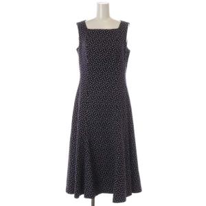 Dutel社 ドットジャガード ワンピース ノースリーブ ロング スクエアネック 36 S 紺 ネイビー