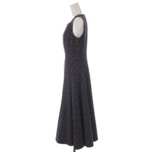 Aveniretoile Dutel社 ドットジャガード ワンピース ノースリーブ ロング スクエアネック 36 S 紺 ネイビー