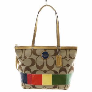 シグネチャー マルチストライプ トートバッグ ハンドバッグ レザー ベージュ F15588 /AN33