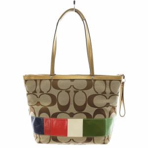 COACH シグネチャー マルチストライプ トートバッグ ハンドバッグ レザー ベージュ F15588 /AN33