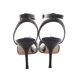 MANOLO BLAHNIK サンダル ストラップ レザー 38 25cm 黒 ブラック 白 ホワイト /AK28