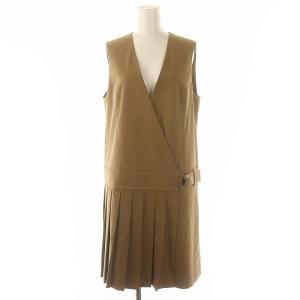 23AW プリーツラップジャンパースカート ワンピース ひざ丈 ノースリーブ 36 ライトブラウン