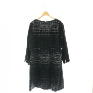 GRACE CONTINENTAL 22AW ラメツイードコンビワンピース 膝丈 長袖 切替 36 黒 銀色 ブラック シルバー色