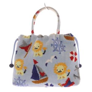 FEILER BARNEYS NEWYORK ライオン&マリン柄 手付き巾着 バッグ ハンドバッグ 水色 ブルー /SR26
