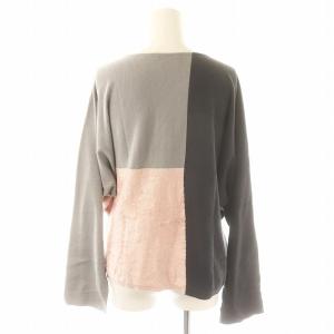 EMPORIO ARMANI 切替デザインクルーネックトップス ニット セーター 長袖 カシミヤ混 L ダークグレー グレー ピンク