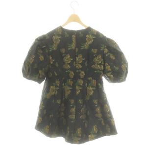 leur logette Flower jacquard top トップス ブラウス プルオーバー 五分袖 バルーンスリーブ ペプラム ラメ 1 黒
