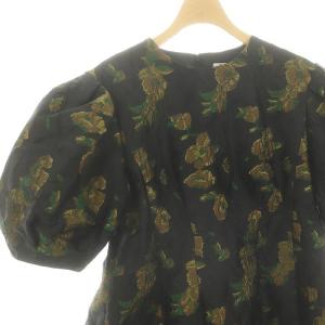 leur logette Flower jacquard top トップス ブラウス プルオーバー 五分袖 バルーンスリーブ ペプラム ラメ 1 黒