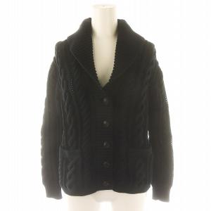 ケーブルカーディガン ニット 長袖 ショールカラー S 黒 ブラック