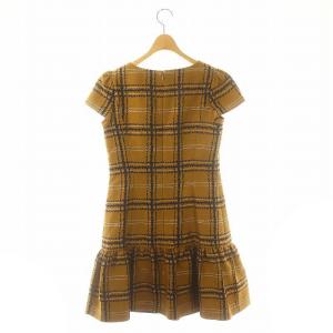 M'S GRACY リボン チェック ギャザーワンピース 膝丈 半袖 38 茶 紺 白