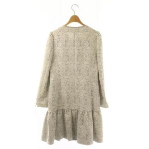 M'S GRACY 花柄 カメリアファスナー ダブルジップ ワンピース 膝丈 長袖 カットワーク 38 白 ホワイト グレー